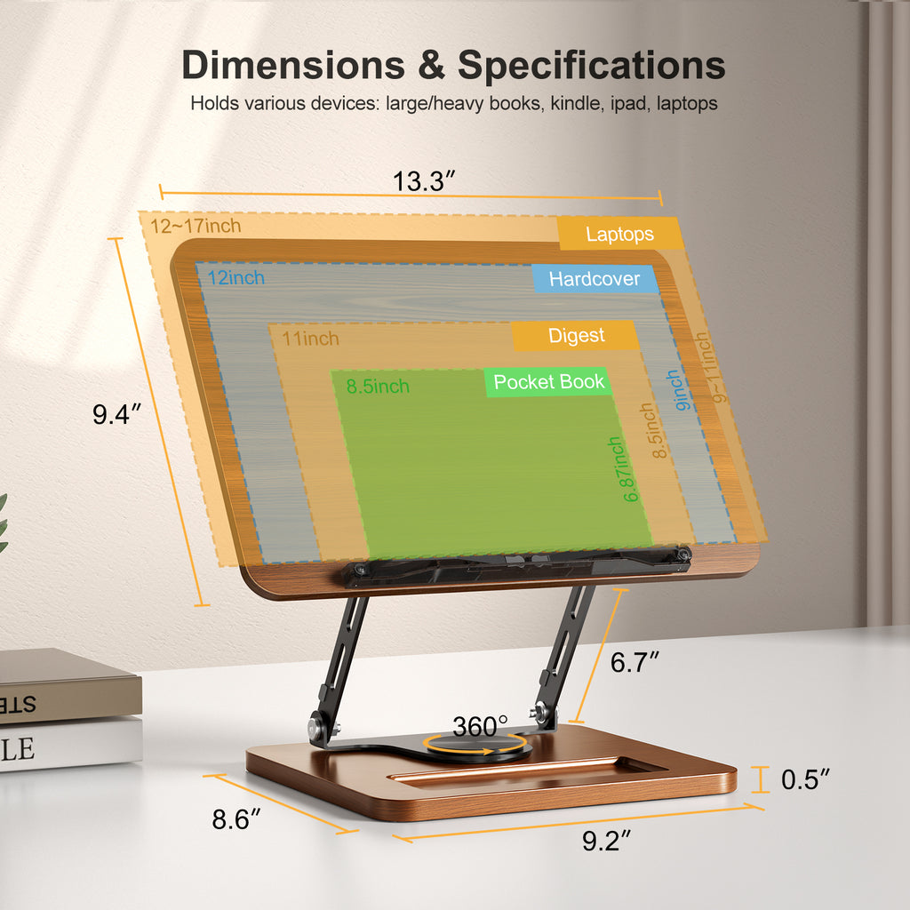 Book Stand for Reading, 360° Rotating